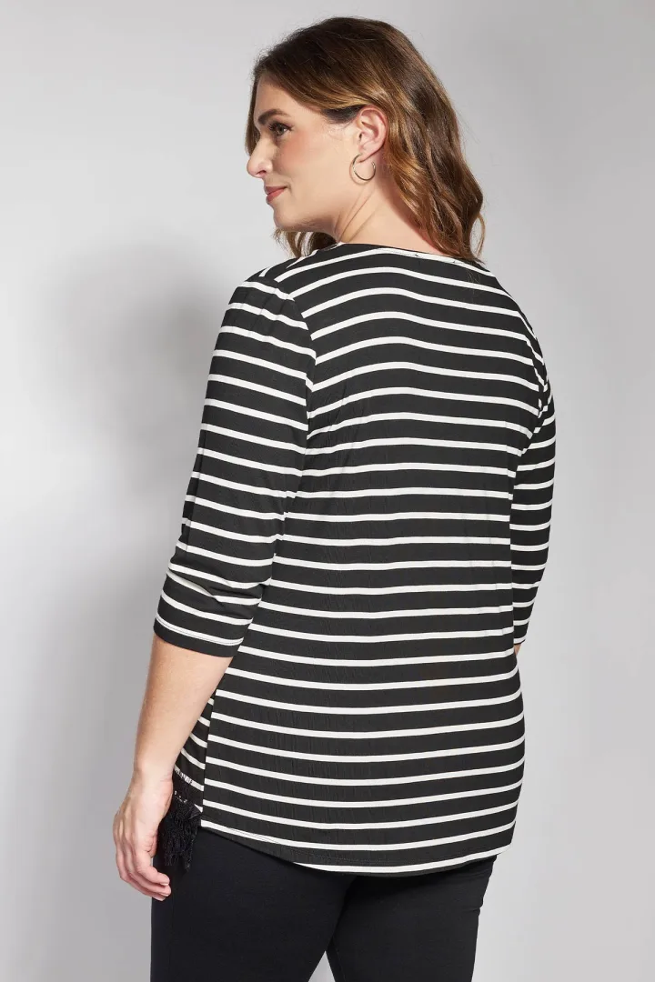 Μπλούζα ριγέ με δαντέλα plus size - Image 4