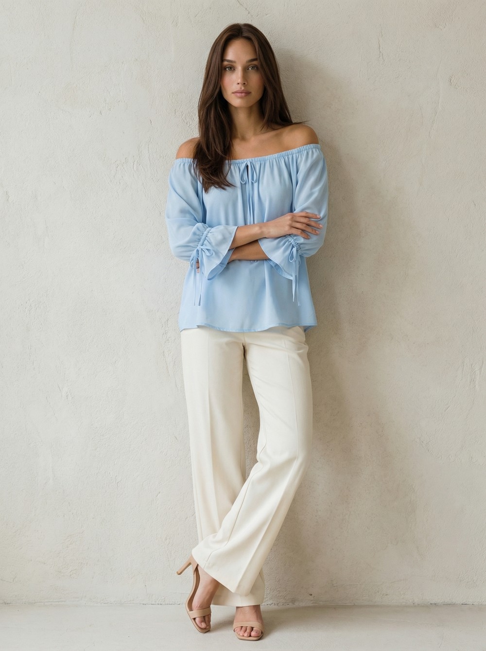 Μπλούζα off shoulder γυναικεία με μακρύ μανίκι και δέσιμο - Image 3