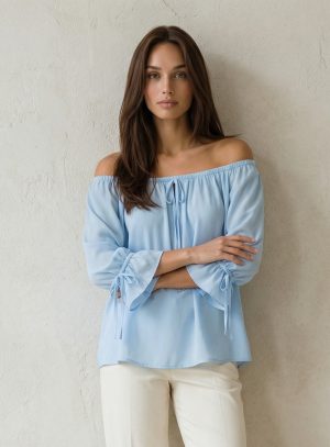 Μπλούζα off shoulder γυναικεία με μακρύ μανίκι και δέσιμο