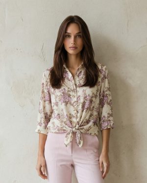 Πουκάμισο φλοράλ με λουλούδια και δέσιμο