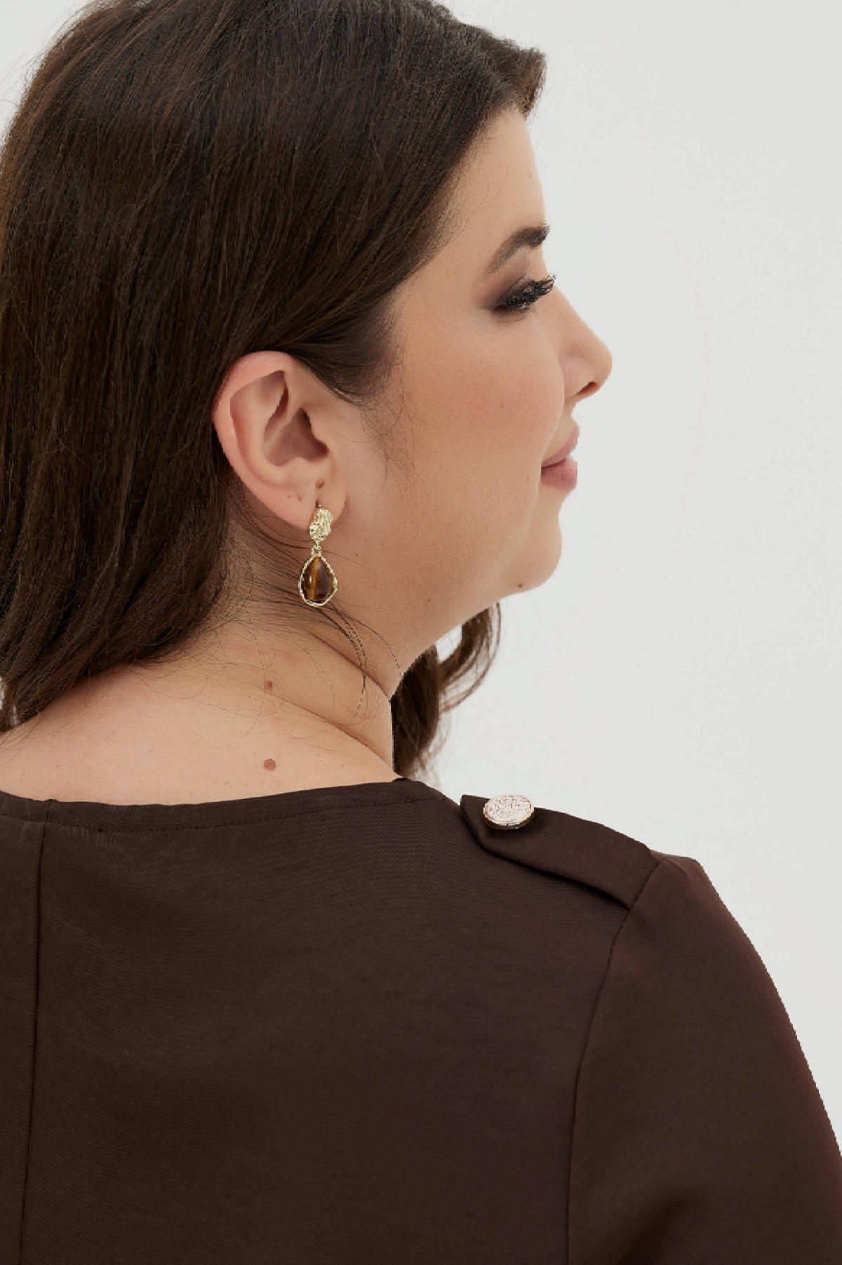 Μπλούζα με μακριά μανίκια σε καφέ χρώμα Plus size - Image 5