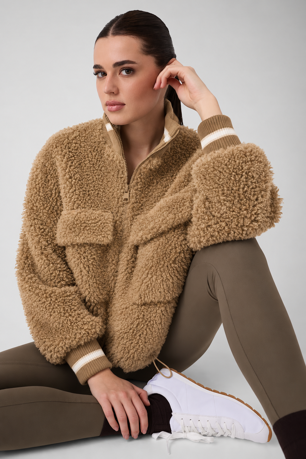 Jacket teddy με ψηλό γιακά και φερμουάρ