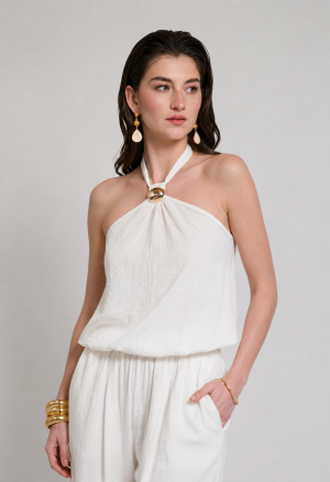 Alternative view of Halter μπλούζα με δέσιμο και μεταλλική λεπτομέρεια