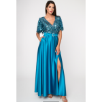 Σατέν φόρεμα maxi με παγιέτες και ζώνη