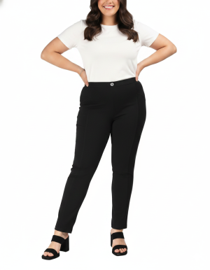 Alternative view of Παντελόνι ψηλόμεσο υφασμάτινο με ραφές plus size